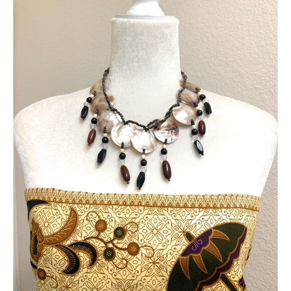 Brown Lip Mother Of Pearl Round Shell Necklace 17” Hawaiian Boho Island Tiki - Picture 4 of 6